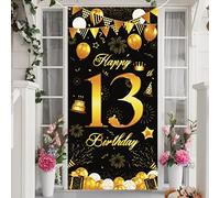 Black Gold 13th Birthday Banner - Happy 13th Decoration for Boys & Girls, Party Supplies for Table, Wall, Indoor/Outdoor, 72.8x35.4 inch
