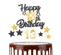 Black Gold 13th Happy Birthday Candles Cake Toppers Set, Number 13 Candle for Cake, Gold Candles for Women Men Birthday Decorations, Star Cake Toppers for Girls Boys Birthday Party Wedding Anniversary