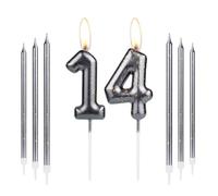 Black Gold 14th Birthday Candles, Black Gold Number 14 Candles for Cake,Girls Boys 14th Birthday Decorations, Black Gold Long Candles Cake Topper for Birthday Party Wedding Anniversary Decorations