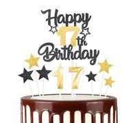 Black Gold 17th Happy Birthday Candles Cake Toppers Set, Number 17 Candle for Cake, Gold Candles for Women Men Birthday Decorations, Star Cake Toppers for Girls Boys Birthday Party Wedding Anniversary