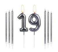 Black Gold 19th Birthday Candles, Black Gold Number 19 Candles for Cake,Girls Boys 19th Birthday Decorations, Black Gold Long Candles Cake Topper for Birthday Party Wedding Anniversary Decorations