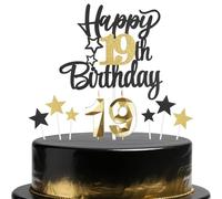 Black Gold 19th Birthday Candles Cake Toppers Set,19th Birthday Decorations for Boy,Golden Number 19 Candle for Cake,Gold Candle Black Star Cupcake Toppers for Girls Boys Birthday Party Supplies