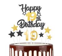 Black Gold 19th Happy Birthday Candles Cake Toppers Set, Number 19 Candle for Cake, Gold Candles for Women Men Birthday Decorations, Star Cake Toppers for Girls Boys Birthday Party Wedding Anniversary