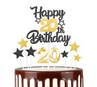 Black Gold 20th Happy Birthday Candles Cake Toppers Set, Number 20 Candle for Cake, Gold Candles for Women Men Birthday Decorations, Star Cake Toppers for Girls Boys Birthday Party Wedding Anniversary