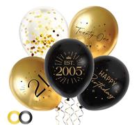 Black Gold 21st Birthday Balloons - 30pcs Birthday Decorations for Her and Him with Ribbon, Twenty-One Latex Balloons for 21 Year Old Party Celebration