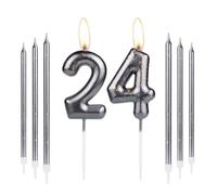 Black Gold 24th Birthday Candles for Cake - Number 24 Cake Topper for Girls Boys Birthday Party, Wedding Anniversary Decorations