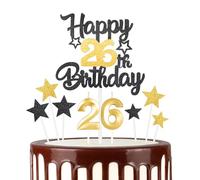 Black Gold 26th Happy Birthday Candles Cake Toppers Set, Number 26 Candle for Cake, Gold Candles for Women Men Birthday Decorations, Star Cake Toppers for Girls Boys Birthday Party Wedding Anniversary