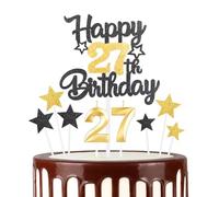 Black Gold 27th Happy Birthday Candles Cake Toppers Set, Number 27 Candle for Cake, Gold Candles for Women Men Birthday Decorations, Star Cake Toppers for Girls Boys Birthday Party Wedding Anniversary