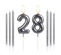 Black Gold 28th Birthday Candles, Black Gold Number 28 Candles for Cake,Girls Boys 28th Birthday Decorations, Black Gold Long Candles Cake Topper for Birthday Party Wedding Anniversary Decorations