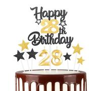 Black Gold 28th Happy Birthday Candles Cake Toppers Set, Number 28 Candle for Cake, Gold Candles for Women Men Birthday Decorations, Star Cake Toppers for Girls Boys Birthday Party Wedding Anniversary