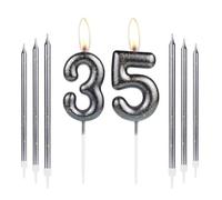 Black Gold 35th Birthday Candles for Cake - Number 35 Cake Topper for Women Men Party Decorations - Long Candles for Wedding Anniversary