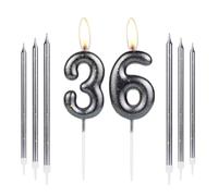 Black Gold 36th Birthday Candles for Cake - Number 36 Cake Topper for Women Men Birthday Party Wedding Anniversary Decorations