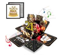 Black Gold 3D Pop Up 21st Musical Birthday Card for Girls Boys Him Her Birthday Gifts,Singing Blowable Candle Light Up Happy 21st Birthday Cards for Kids Daughter Son Sister Brother Nephew Niece