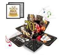 Black Gold 3D Pop Up 70th Musical Birthday Card for Men Women Him Her Birthday Gifts,Singing Blowable Candle Light Up Happy 70th Birthday Cards for Male Female Grandma Grandpa Mum Dad Wife Husband