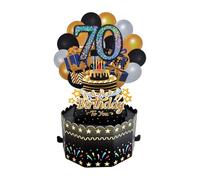Black Gold 3D Pop Up Happy Birthday 70 Ages Greeting Cards Suprise Balloon Box with Envelope for Grandfather