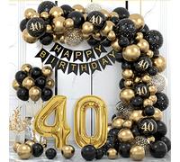 Black Gold 40th Birthday Balloons & Decorations with Happy Birthday Banner & Garland