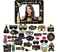 Black Gold 40th Birthday Party Decorations: Giant Inflatable Selfie Frame with 32pcs Photo Booth Props