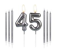 Black Gold 45th Birthday Candles, Black Number 45 Candles for Cake,Girls Boys 45th Birthday Decorations, Party Long Candles,Cake Candles Topper for Birthday Party Wedding Anniversary Decorations