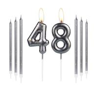 Black Gold 48th Birthday Candles for Cake - Number 48 Cake Topper for Women Men Birthday Party Wedding Anniversary Decorations