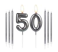 Black Gold 50th Birthday Candles, Black Gold Number 50 Candles for Cake,Women Men 50th Birthday Decorations, Black Gold Long Candles Cake Topper for Birthday Party Wedding Anniversary Decorations