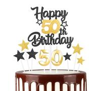 Black Gold 50th Happy Birthday Candles Cake Toppers Set, Number 50 Candle for Cake, Gold Candles for Women Men Birthday Decorations, Star Cake Toppers for Girls Boys Birthday Party Wedding Anniversary