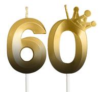 Black Gold 60th Number Birthday Candles with Crown,Happy 60th Birthday Candle for Girls Boys Cake Topper Decoration, for Birthday Party Wedding Decoration Reunions Theme Party