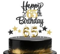 Black Gold 65th Birthday Candles Cake Toppers Set,65th Birthday Decorations for Men,Golden Number 65 Candle for Cake,Gold Candle Black Star Cupcake Toppers for Men Women Birthday Party Supplies