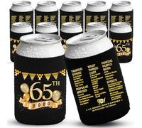 Black & Gold 65th Birthday Decorations - Party Supplies & Favors, Beverage Can Cooler Sleeves (12-Pack)