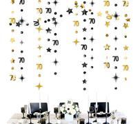 Black Gold 70th Birthday Decorations Number 70 Circle Dot Twinkle Star Garland Metallic Streamer Bunting Banner Backdrop for Women Mens Cheers to 70 Years Old Birthday 70th Anniversary Party Supplies