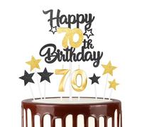 Black Gold 70th Happy Birthday Candles Cake Toppers Set, Number 70 Candle for Cake, Gold Candles for Women Men Birthday Decorations, Star Cake Toppers for Girls Boys Birthday Party Wedding Anniversary