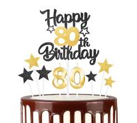 Black Gold 80th Happy Birthday Candles Cake Toppers Set, Number 80 Candle for Cake, Gold Candles for Women Men Birthday Decorations, Star Cake Toppers for Girls Boys Birthday Party Wedding Anniversary