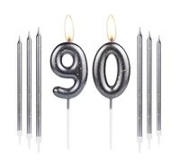 Black Gold 90th Birthday Candles, Black Gold Number 90 Candles for Cake,Women Men 90th Birthday Decorations, Black Gold Long Candles Cake Topper for Birthday Party Wedding Anniversary Decorations