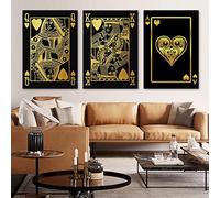 Black Gold Art Jack Queen King Playing Cards Poster Art Bedroom Decor Canvas Painting Ace of Spade Card Poker Wall Picture for Card Room 65x45cmx3pcs innerframe
