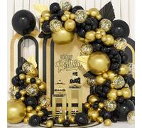 Black Gold Balloon Arch Kit, 121Pcs 5 12 18 Inch Black Gold Metallic Confetti Party Balloons Garland for Birthday Baby Shower Retirement Graduation Anniversary Party Decorations Supplies