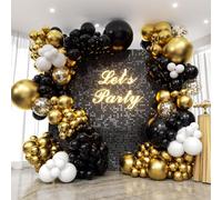 Black Gold Balloon Arch Kit,132 Black and Gold Balloon Arch Garland Kit with Black Gold White Balloons Garland for Men Boy Birthday Party Decoration,Graduation,Wedding,New Year,Anniversary