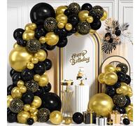 Black Gold Balloon Arch Kit - 94 PCS Matte Black & Metallic Gold Balloons with Polka Dot Balloons for Boys' Men's Birthday Wedding Baby Shower Anniversary Party Decoration