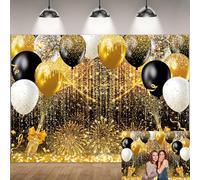 Black Gold Balloon Backdrop Gold Glitter Spots Bokeh Photography Background for Birthday Wedding New Year Party Decorations Background Banner (Black Gold, 7x5FT（210x150cm）)