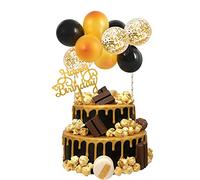 Black Gold Balloon Cloud Cake Topper - 5 Inch 10pcs Confetti Metallic Mini Balloon Garland with Happy Birthday Letter Cupcake Topper for Birthday Cake Decorations Wedding Party Supplies