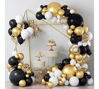 Black & Gold Balloon Wreath Set - 124-Piece Arch Kit (Metallic Black, Gold & Confetti Balloons), Perfect for Weddings, Engagements, Birthdays, Graduations, Baby Showers & Anniversaries