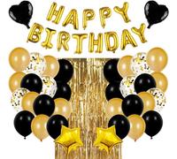 Black Gold Balloons Birthday Party Decorations for Women Men Happy Birthday Banner Decorations Curtain Foil 1th 18th 21th 30th 40th 50th Party