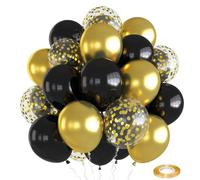 Black Gold Balloons Set - 12 Inch 30 PCS Matte Metallic Chrome Confetti Latex With Ribbon for Wedding Birthday Shower Graduation Decoration