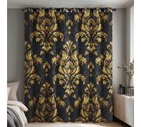 Black Gold Baroque Blackout Curtains for Bedroom Living Room, Vintage Damask Curtains Eyelet 90 Drop Home Decor, Patterned Window Drapes, 90x90 Inch 2 Panels B-D110