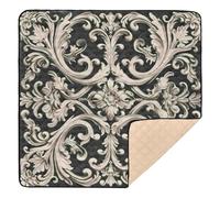 Black Gold Baroque Pattern Cute Foldable Baby Playmat for Indoor Outdoor Washable Travel Play Mat for Babies Infants Toddlers, 50'' x 50''