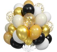 Black Gold Beige Balloons, 60PCS Black Gold White Sand Balloons Party Balloon with Metallic Gold Confetti Balloon for Graduation, Weddings, Birthday, Baby shower Party Decorations