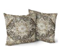 Black Gold Beige Vintage Bohemian Pillow Covers 24x24 Inch Traditional Boho Flower Rug Print Carpet Pattern Pillow Cases Set of 2 Antique Tapestry Rustic RetroThrow Pillows For Cushion Couch Outdoor
