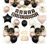 Black Gold Birthday Decorations for Women Men,Party Decorations Sand White Gold Balloon Heart Star Foil Balloons Happy Birthday Banner Boho Birthday Party Decor