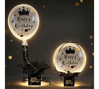 Black Gold Birthday Money Gift Box - Complete Party Set with 2 Balloons & 30 Money Envelopes, DIY Cash Present Box for Surprise Decorations (13x13x13cm)