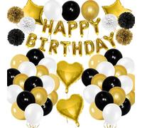 Black & Gold Birthday Party Decorations - Gold Balloons, Letter Banner, Confetti & Helium Balloons for Men & Women