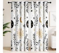 Black & Gold Blackout Curtains for Young Adults, Boho Style Moon Sun Botanical Geometric Minimalist Thermal Insulated Room Darkening Curtain, Eyelet Drapes 2 Panels (W 55" x L 96")