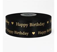 Black & Gold Bold Luxury Happy Birthday Satin Ribbon 2m x 25mm for Cakes, Cakes Gift Wrap Wrapping Ribbon Cards Birthday Decorations Craft
